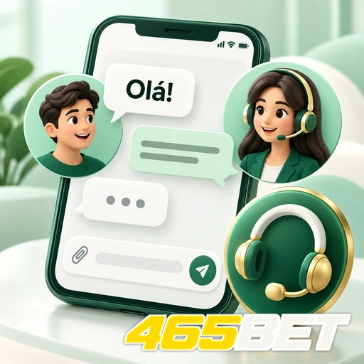 465BET — ilustração de conversa de suporte no celular com atendente e headset