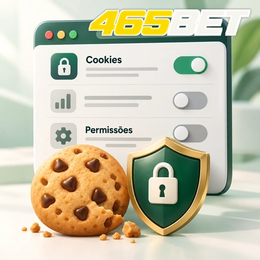465BET — ilustração de configurações de cookies e permissões com escudo e cadeado