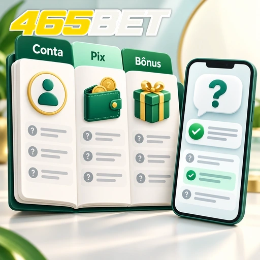 465BET — ilustração de ajuda sobre conta, Pix e bônus em telas de celular