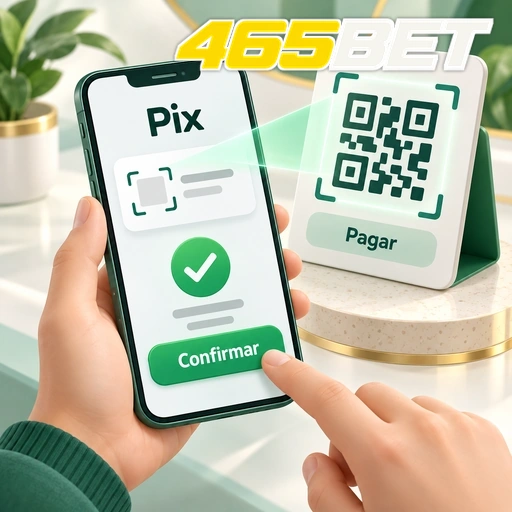 465BET — ilustração de pagamento Pix no celular com QR code e confirmação