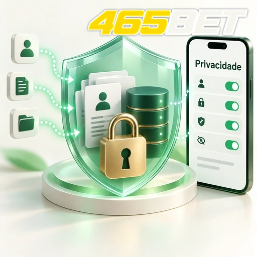 465BET — ilustração de privacidade e proteção de dados com escudo, cadeado e celular