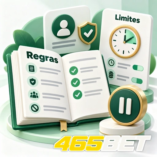 465BET — ilustração de regras de uso com lista, limites de tempo e símbolo de pausa