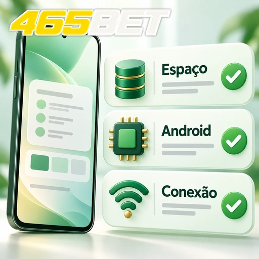465BET — ilustração dos requisitos de espaço, Android e conexão para o aplicativo
