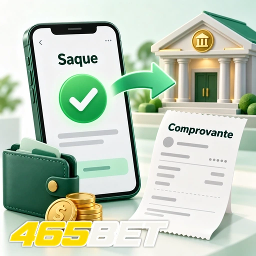 465BET — ilustração de saque confirmado com carteira, moedas e comprovante