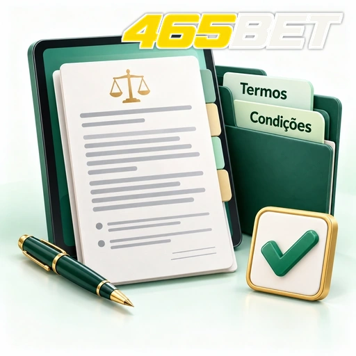 465BET — ilustração de termos e condições em documentos com caneta e símbolo de confirmação